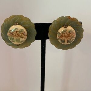 Vintage Jade earrings with painted flowers